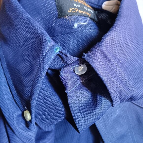 Vintage 16.5 Towncraft Mens Short Sleeve Button-Up Oxford Shirt Navy Blue Mesh - Picture 6 of 6